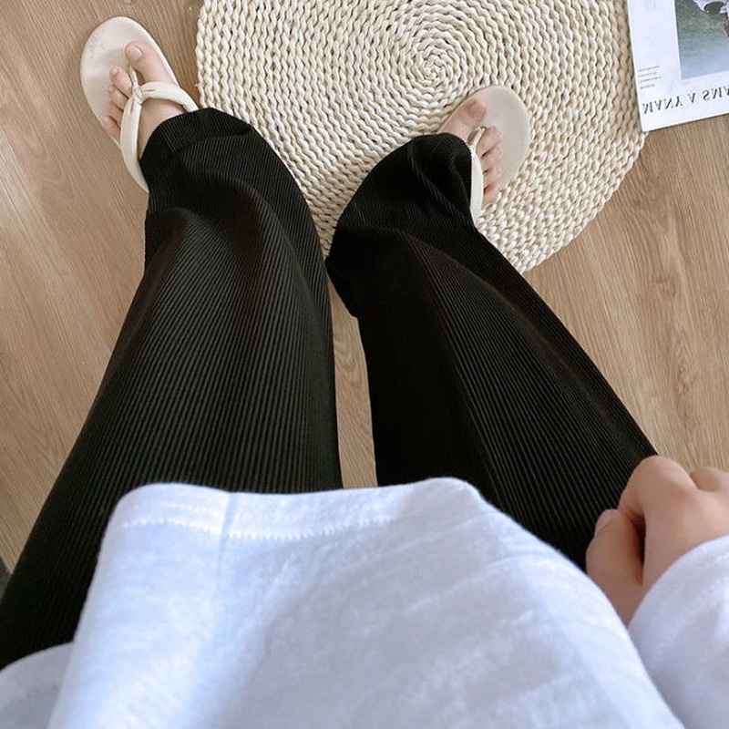 Quần Lụa Lạnh Ống Rộng Lưng Cao Xếp Ly Ống Rộng Thông Thường Kiểu Mới