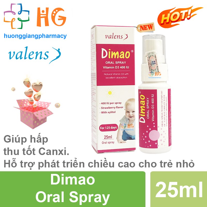 Dimao Oral Spray, thực phẩm cho sức khỏe, bổ sung Vitamin D3 dạng xịt 400IU, tăng chiều cao cho bé (Lọ 25ml)