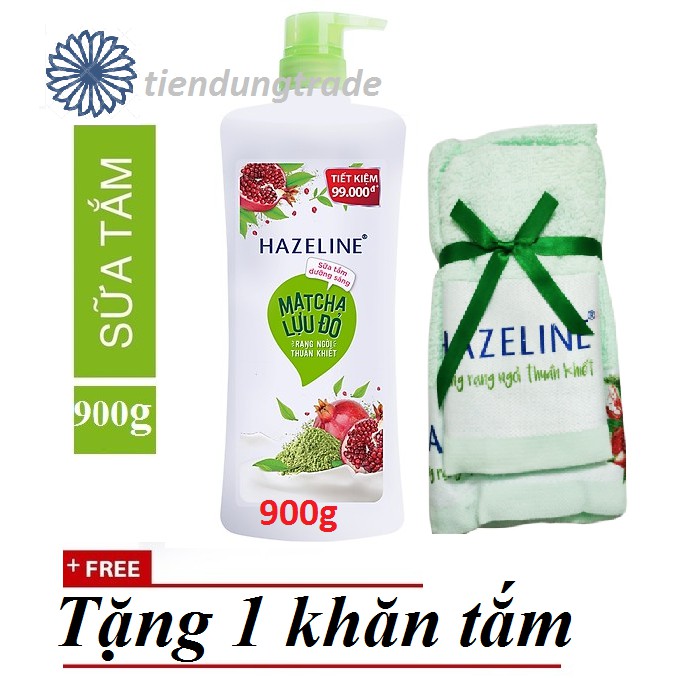 [QUÀ] Sữa Tắm Hazeline 900 dưỡng trắng Matcha & Lựu Đỏ TẶNG 1 khăn tắm