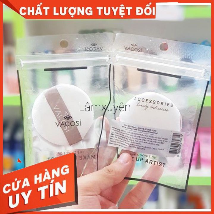 VACOSI SMALL WHITE ROUND PUFF BP19 _ bông phấn cotton khô tròn nhỏ  FREESHIP   bông phấn mềm mịn dễ tán đều màu phấn