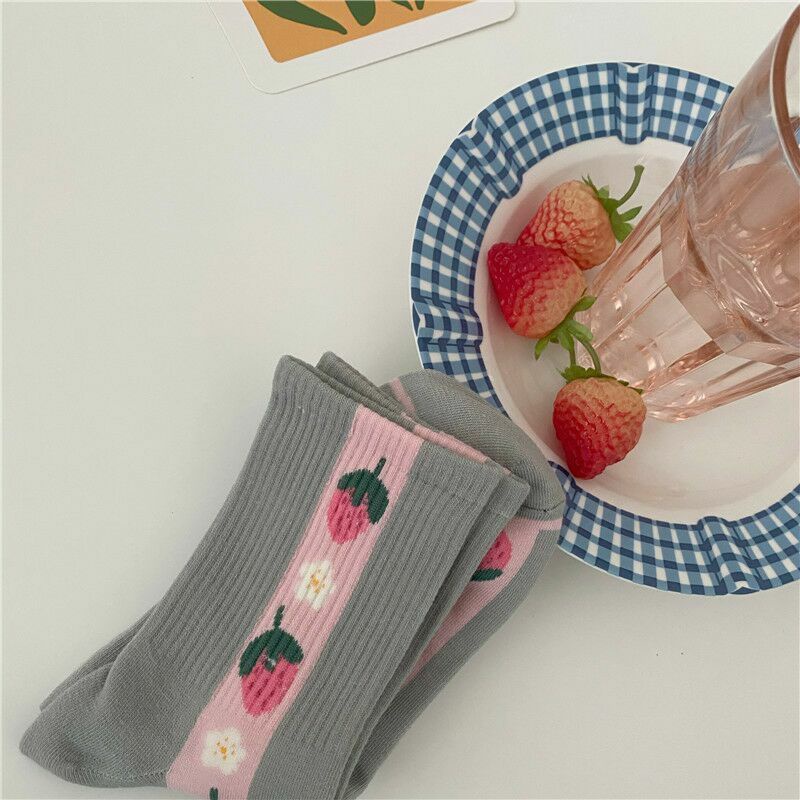 Vớ Cotton Cổ Vừa In Họa Tiết Trái Đào Dễ Thương Phong Cách Hàn Quốc Cho Nữ
