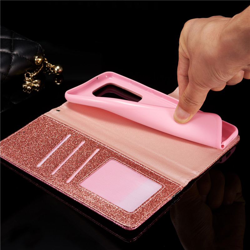 Bao da điện thoại mềm kiểu ví thẻ gập lấp lánh có giá đỡ cho Samsung S20 Uitre/ S10 E/S9+/Note 10 Pro/A71/A51/A41/A21S | BigBuy360 - bigbuy360.vn