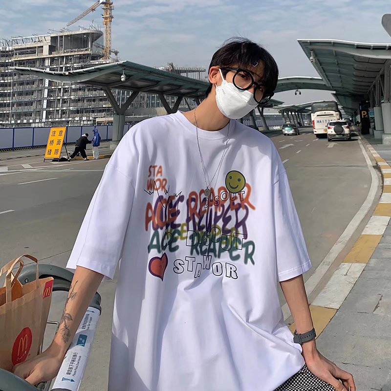 Áo Thun Tay Ngắn Dáng Rộng In Chữ Phong Cách Hàn Quốc Thời Trang Mùa Hè Cho Nam Và Nữ size M-5XL