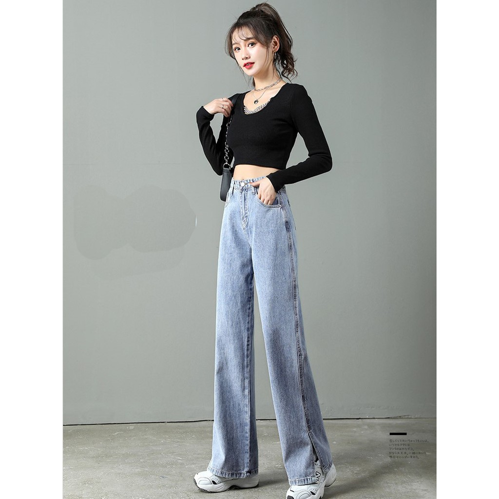 [ XA LẠ ] QUẦN JEAN ỐNG RỘNG NỮ LƯNG CAO XẺ LAI MÀU XANH NHẠT CAO CẤP NITI ĐỦ SIZE S, M, L FORM DÀI RỘNG, VẢI MỀM MỊN