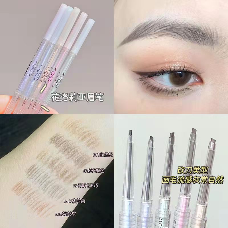 Chì kẻ mày  FLORTTE Bút Kẻ Lông Mày Dạng Phẩy Sợi Chống Thấm Nước Và Mồ Hôi Thiết Kế Hai Đầu Tiện Dụng