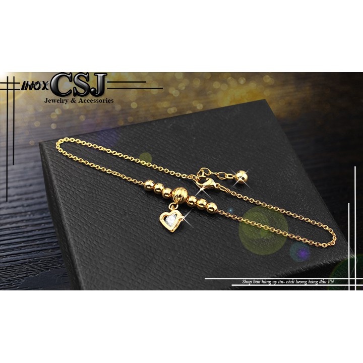 Lắc chân inox nữ CSJ kiểu bi cách điệu trái tim xoàn mạ vàng không đen | BigBuy360 - bigbuy360.vn