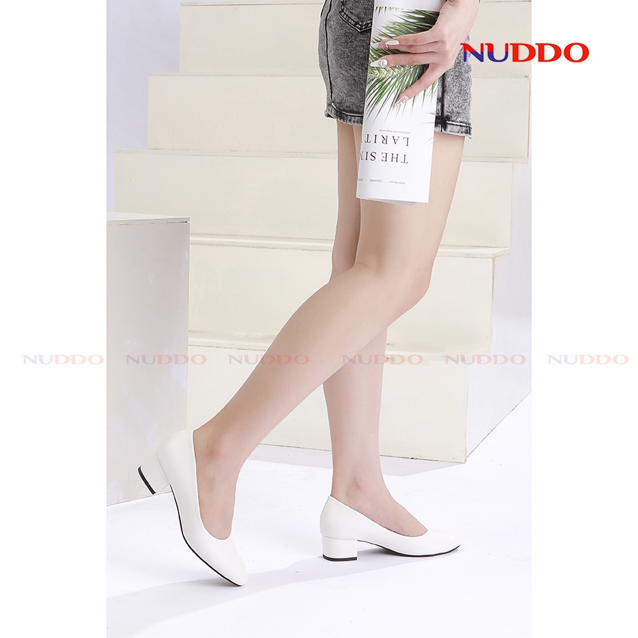 Giày Công Sở Nữ Cao Gót 3 Phân Đế Vuông, Guốc Tiếp Viên Hàng Không Nữ Mũi Vuông Da mềm NUDDO NU008