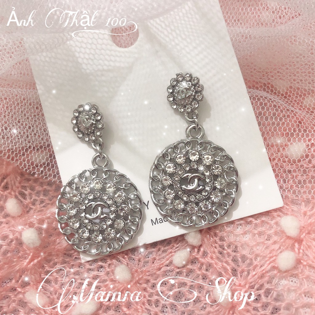 Bông Tai Đính Đá Tròn Xích Chữ X Khuyên Tai Nữ Hàn Quốc Thanh Lịch Mainia Shop