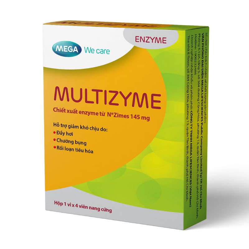 Thực phẩm bảo vệ sức khỏe Men tiêu hóa hỗ trợ giảm đầy hơi, chướng bụng Multizyme - Hộp 1 vỉ x 4 viên