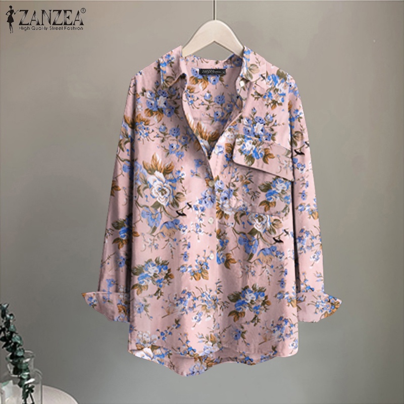 Zanzea Áo Sơ Mi Tay Dài Có Túi Trước Phong Cách Vintage Dành Cho Nữ