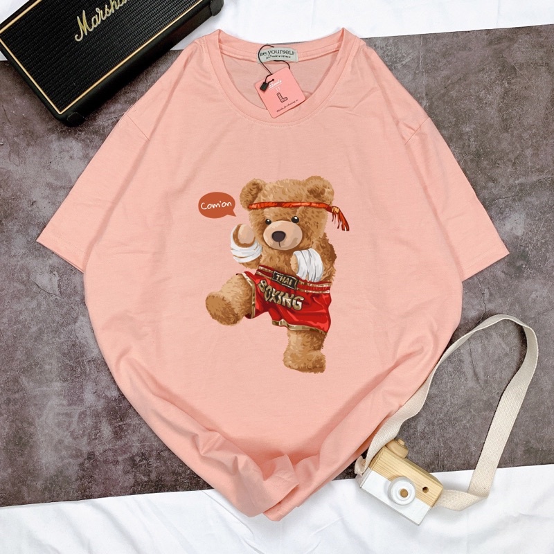 Áo Thun Tay Ngắn UNISEX in Decal IN DECAL GẤU BOXING - Hình chụp thật (Đủ size M-L-XL) - Số đo ở cuối