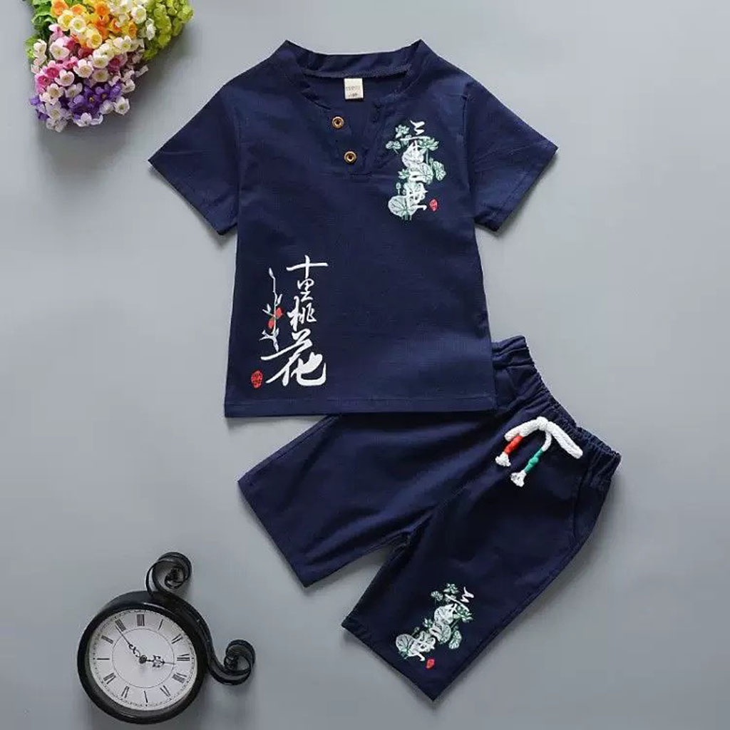 Bộ Cộc Tay Bé Trai LILA KIDS , Đồ Bộ Cho Bé Chất Đũi In Hình Lá Sen Cực Đẹp Cho Bé Từ 6-28kg