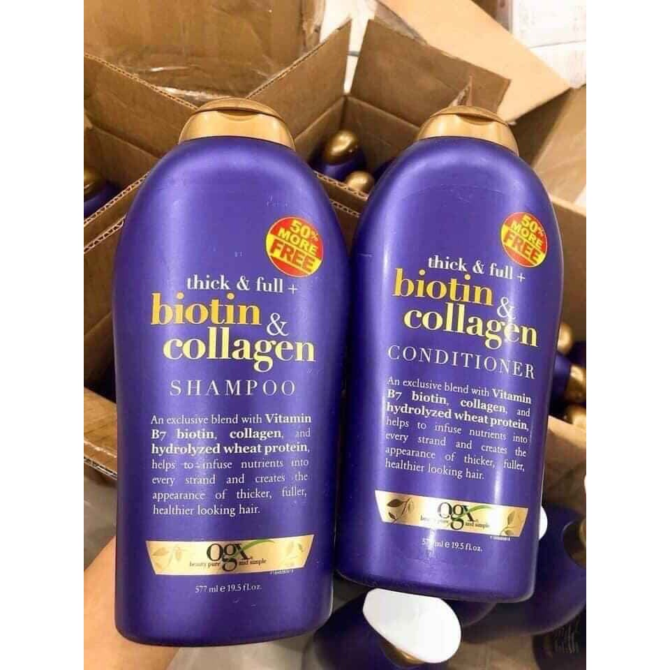 COMBO dầu gội và dầu xả 💥HÀNG CAO CẤP💥 dầu gội dưỡng tóc BIOTIN COLLAGEN OGX 577ml x2