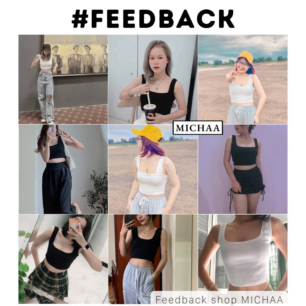 Áo Croptop Ba Lỗ Sát Nách Cổ Vuông Nữ Thun Gân Kiểu 2 Dây Bản To - MICHAA