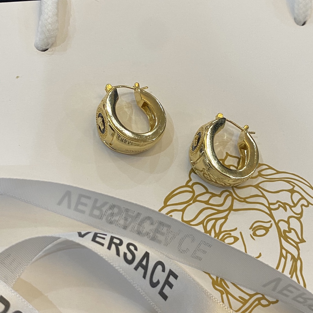 VERSACE Bông Tai Chữ V Bằng Thép Titan Thời Trang