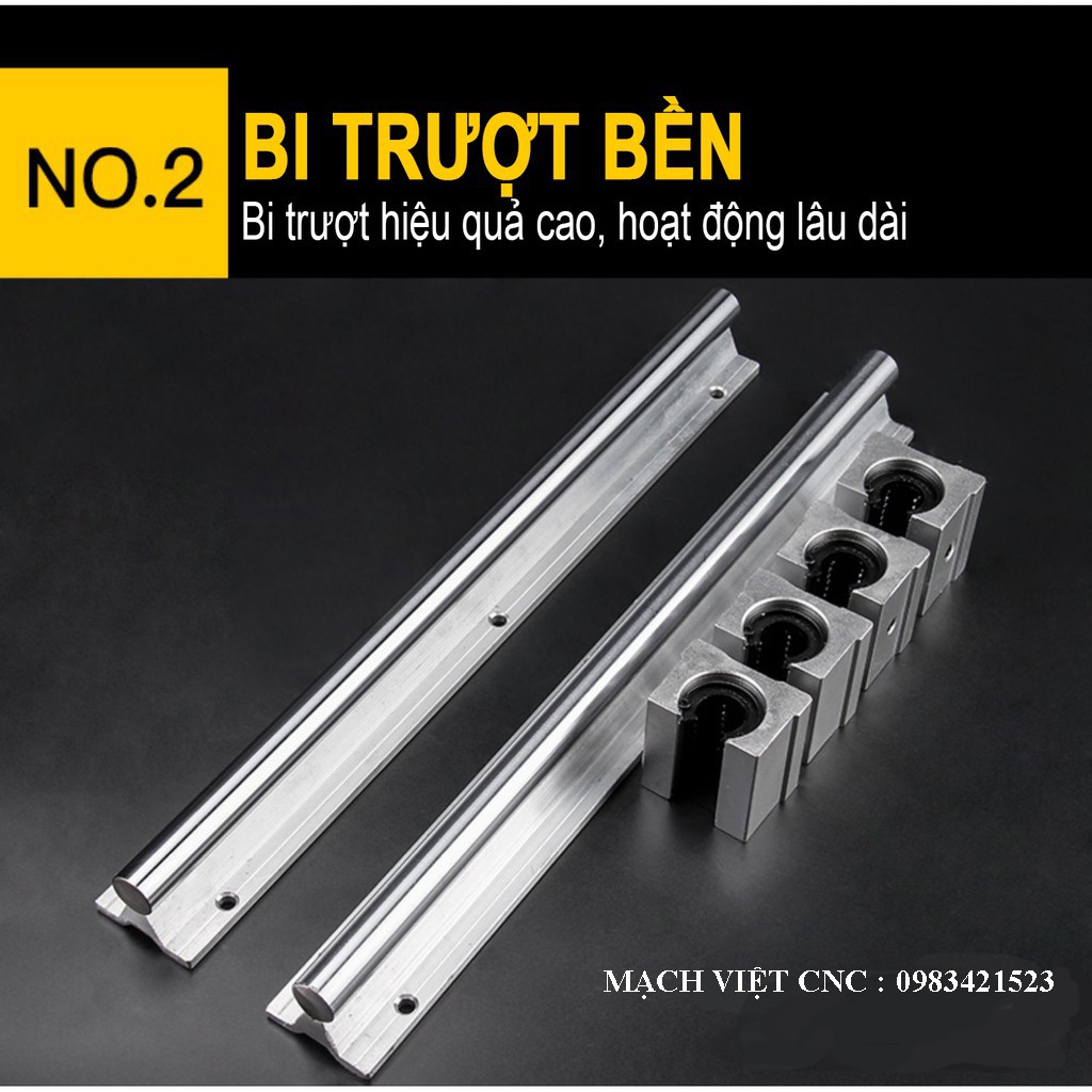 Bộ thanh ray trượt tròn có đế (1 thanh ray SBR dài 1 mét + 2 con trượt SBRxxUU)