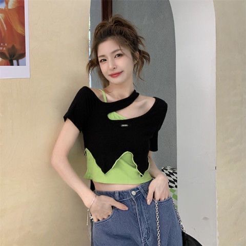 Áo Thun Crop Top 2 Mảnh Tay Dài Nhuộm Màu Phong Cách Cổ Điển Thời Trang Đường Phố Cho Nữ Y2k