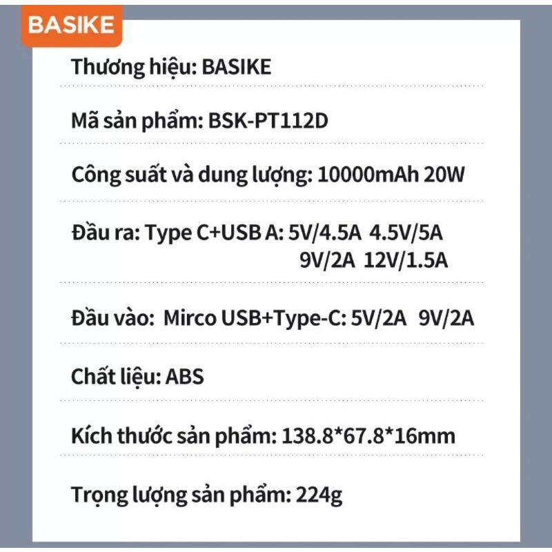 Pin dự phòng Basike