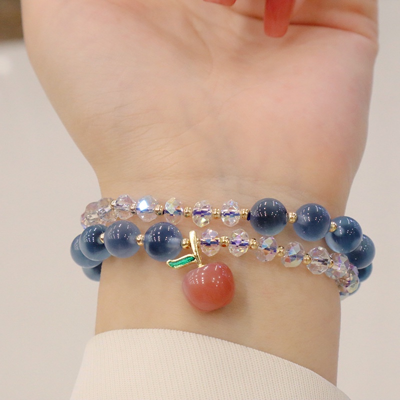 [Hàng Mới Về] Vòng Tay Chuỗi Hạt Đá Mã Não Phối Mặt Hình Trái Tim Màu Xanh Dương Thời Trang Mùa Hè Cho Nữ