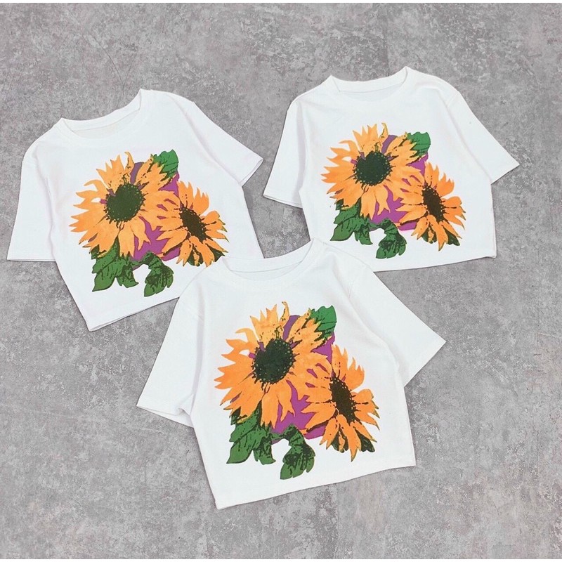 Áo thun lụa croptop in hoa nổi siêu xinh HÀNG Y HÌNH