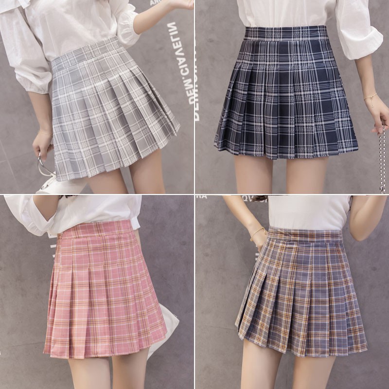 2021 Summer And Autumn Pleated Skirt Plaid New Korean Students Anti-Skirt Pants High Waist Skirt Female Chic Short Skirt