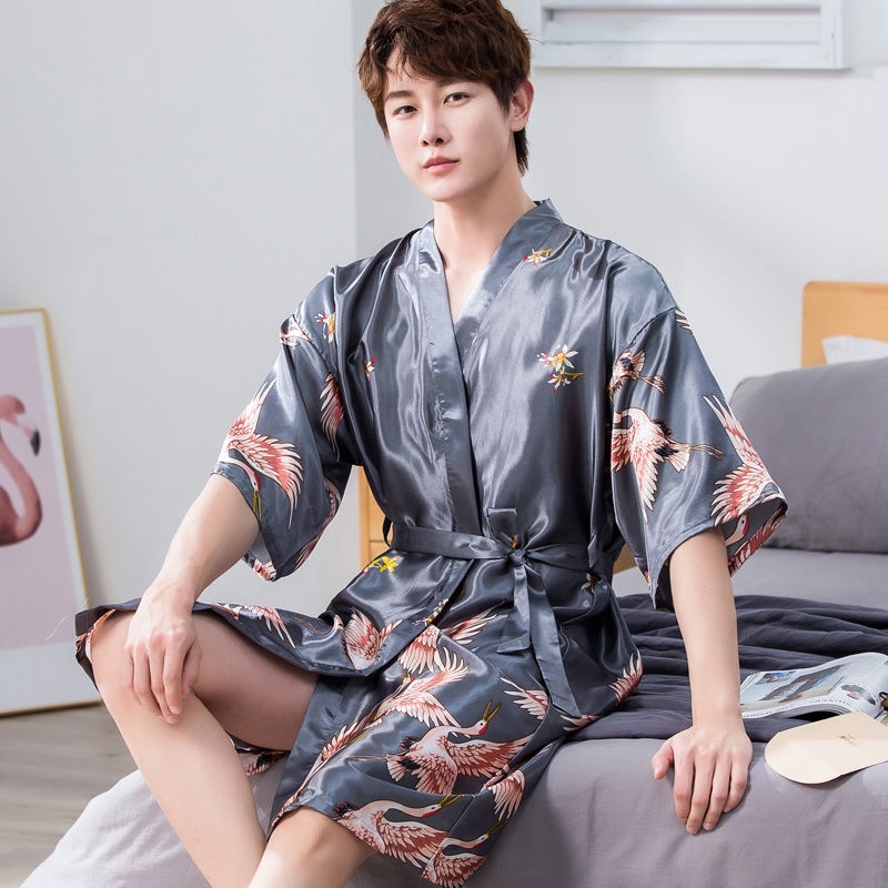 Áo Choàng Ngủ Lụa Tay Dài Thời Trang Xuân Thu Cho Nam