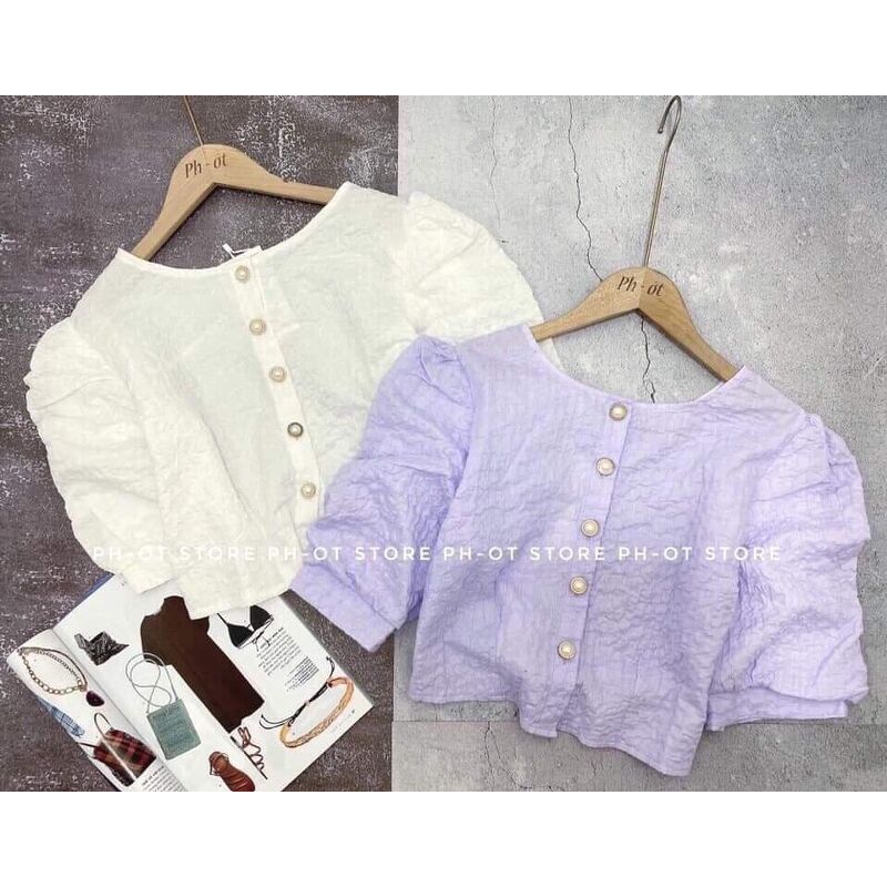 [Mã FAMARAL2 giảm 10K đơn 50K] Áo croptop khuy xốp tay bồng