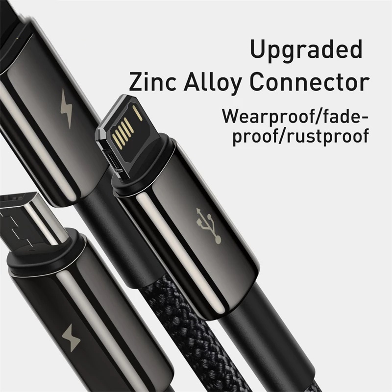 Cáp 3 đầu sạc nhanh 3.4a Baseus dây bọc dù chắc chắn cho samsung oppo xiaomi ip 11 12 13 promax ...
