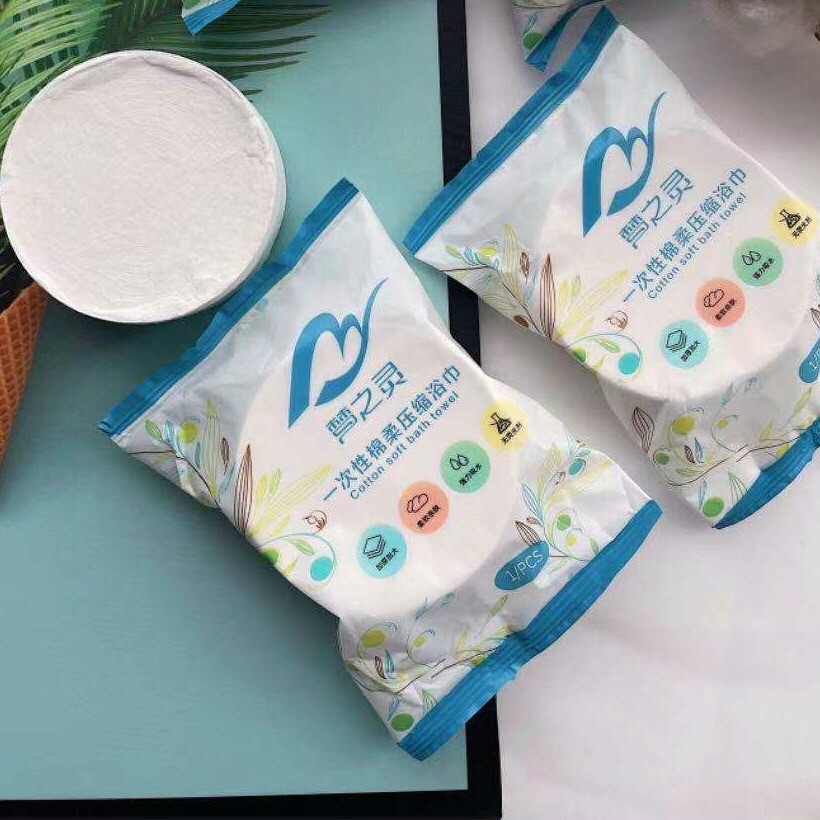 Khăn tắm nén (140 x 70cm)  sử dụng được nhiều lần, chất liệu cotton 100