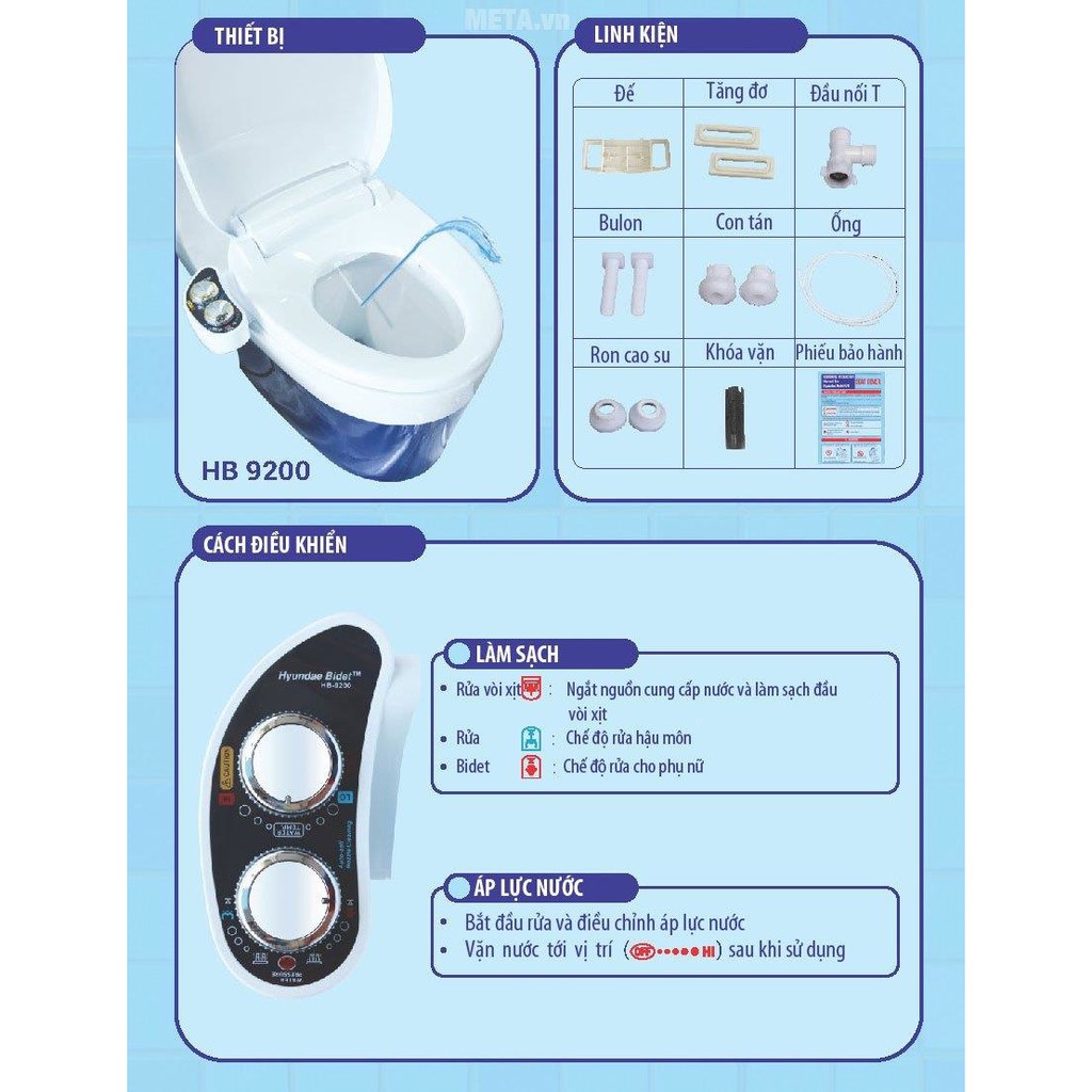 {GIÁ SIÊU RẺ} Nắp bồn cầu tự xịt rửa thông minh Hyundae Bidet HB-9000, nắp bồn cầu tự động, không sử dụng điện