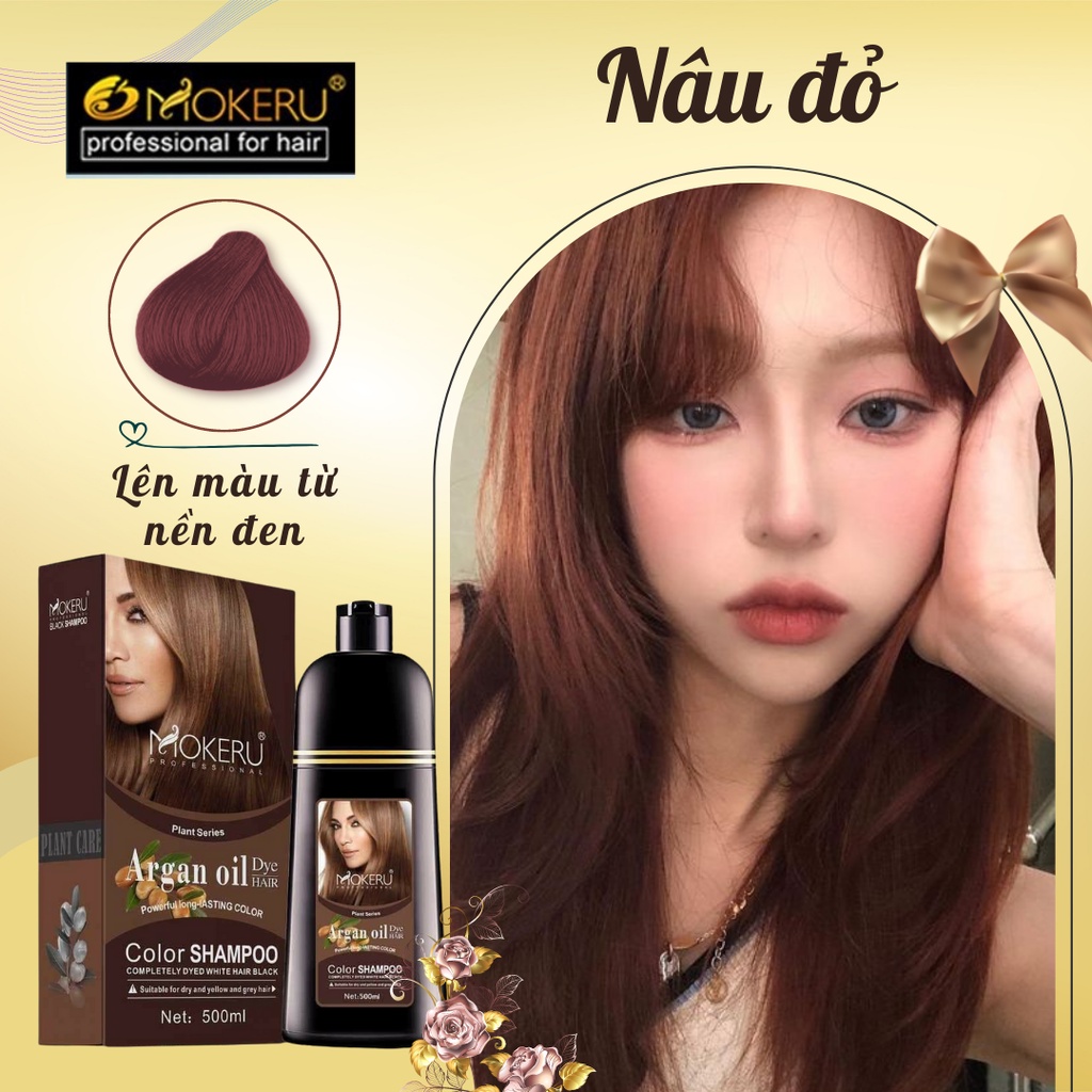 Dầu gội nhuộm tóc Nâu Đỏ MOKERU Grape Red 04 từ thảo dược thiên nhiên không gây khô xơ tóc