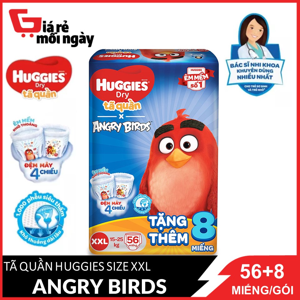Tã quần Huggies Angry Birds Cực đại 56 miếng Jumbo XXL56 tặng kèm 8 miếng