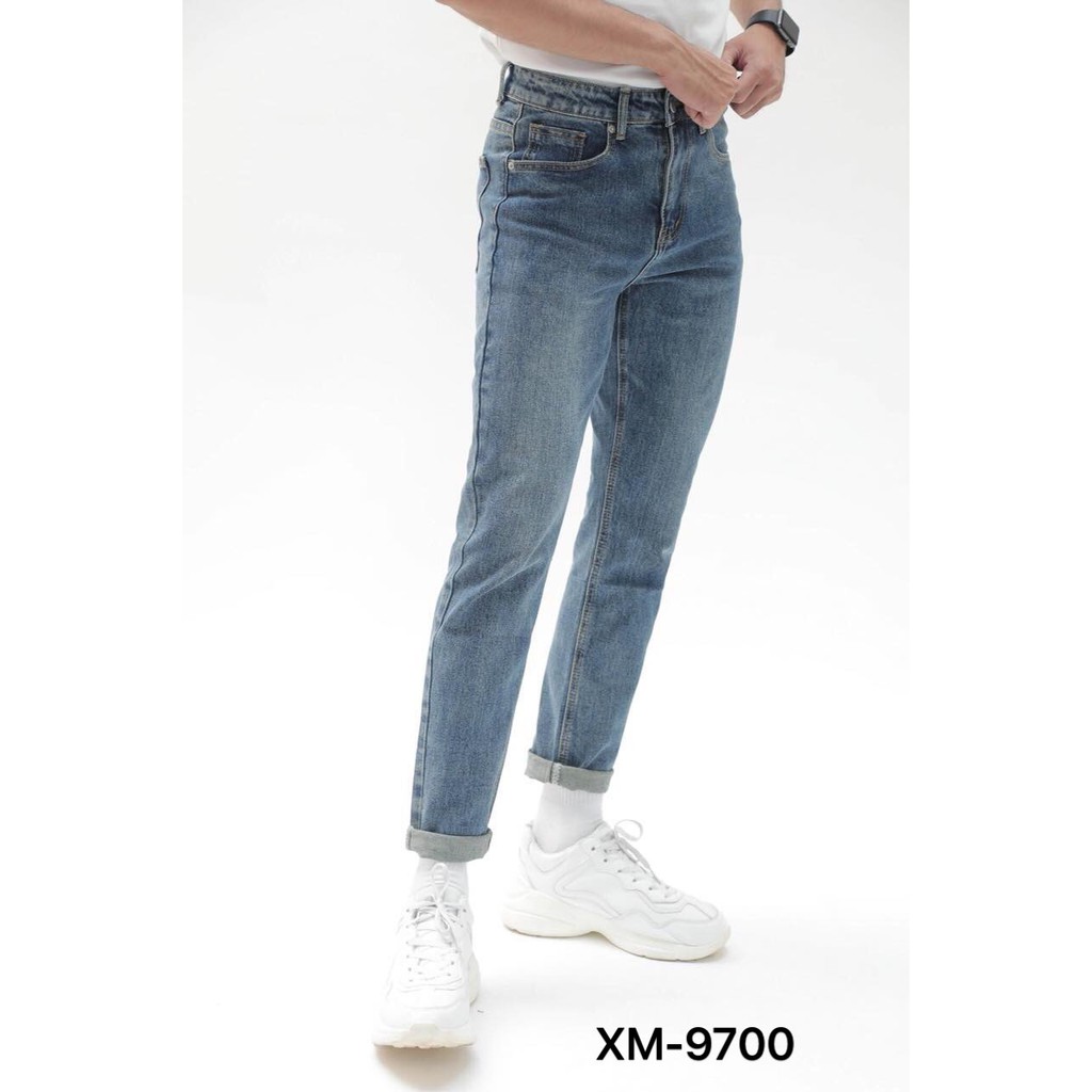 Quần bò nam đẹp xanh trơn cao cấp co dãn form chuẩn AHFASHION MS9700 | BigBuy360 - bigbuy360.vn