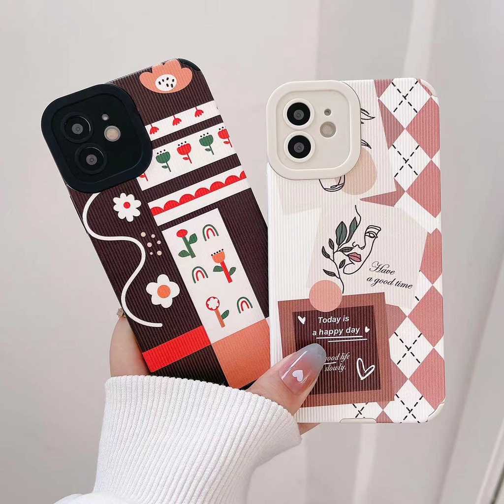 Ốp lưng điện thoại Iphone CARO HOA XANH Viền Vuông ĐEN ip7,8,plus/X,XS/XSMAX/11/11/12/13,pro,max