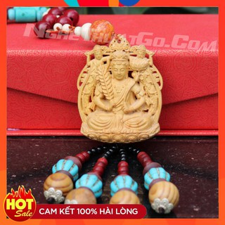 ((MIỄN SHIP)) Dây treo xe ô tô tượng Phật Hư Không Tạng Bồ Tát bằng gỗ Hoàng Dương- TẶNG 1 VÒNG ĐEO TAY