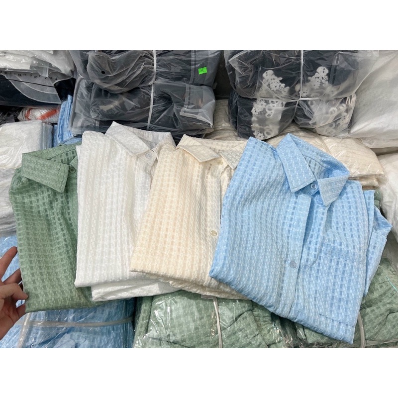 Set áo sơmi xốp ô kèm quần short 3 màu