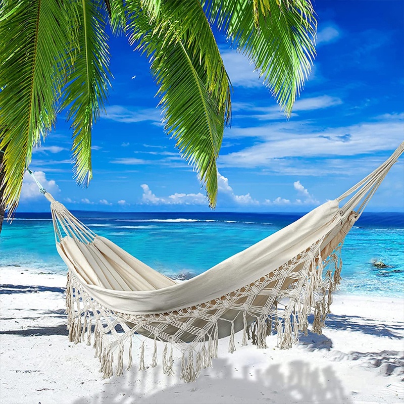 Võng Macrame Hai Lớp Vải Canvas Tua Rua Cỡ Lớn Treo Tường Trang Trí Phòng Ngủ / Sân Vườn / Bãi Biển