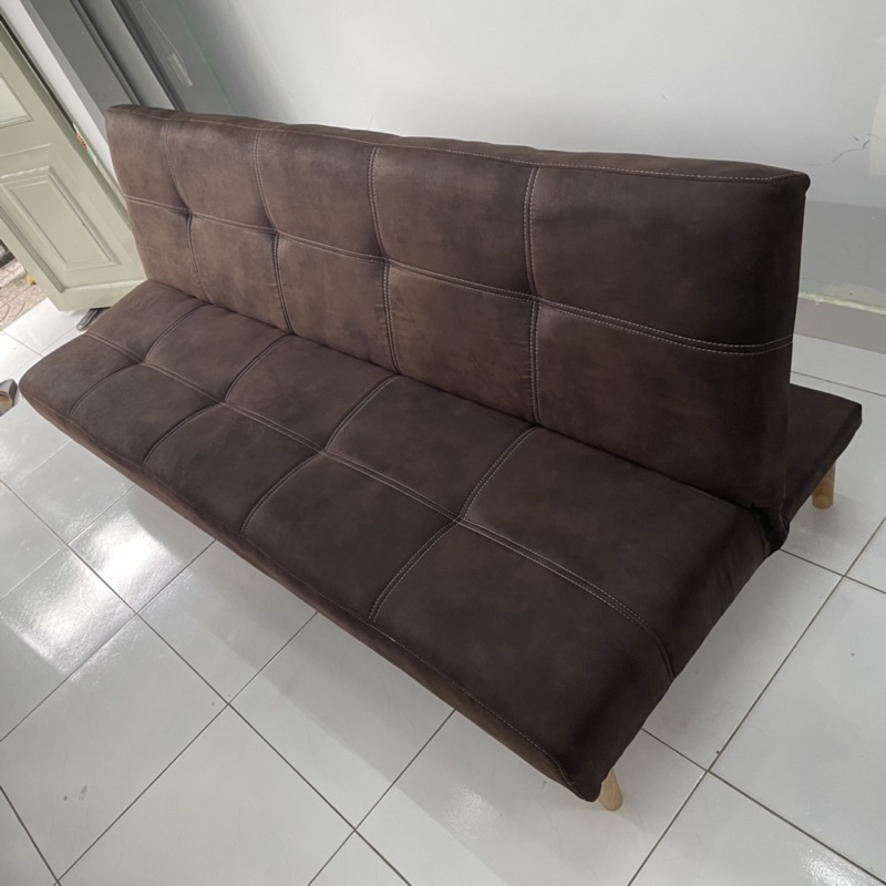 Sofa giường - Sofa Bed bọc da lộn màu nâu đen kích thước 1.8m x 90cm