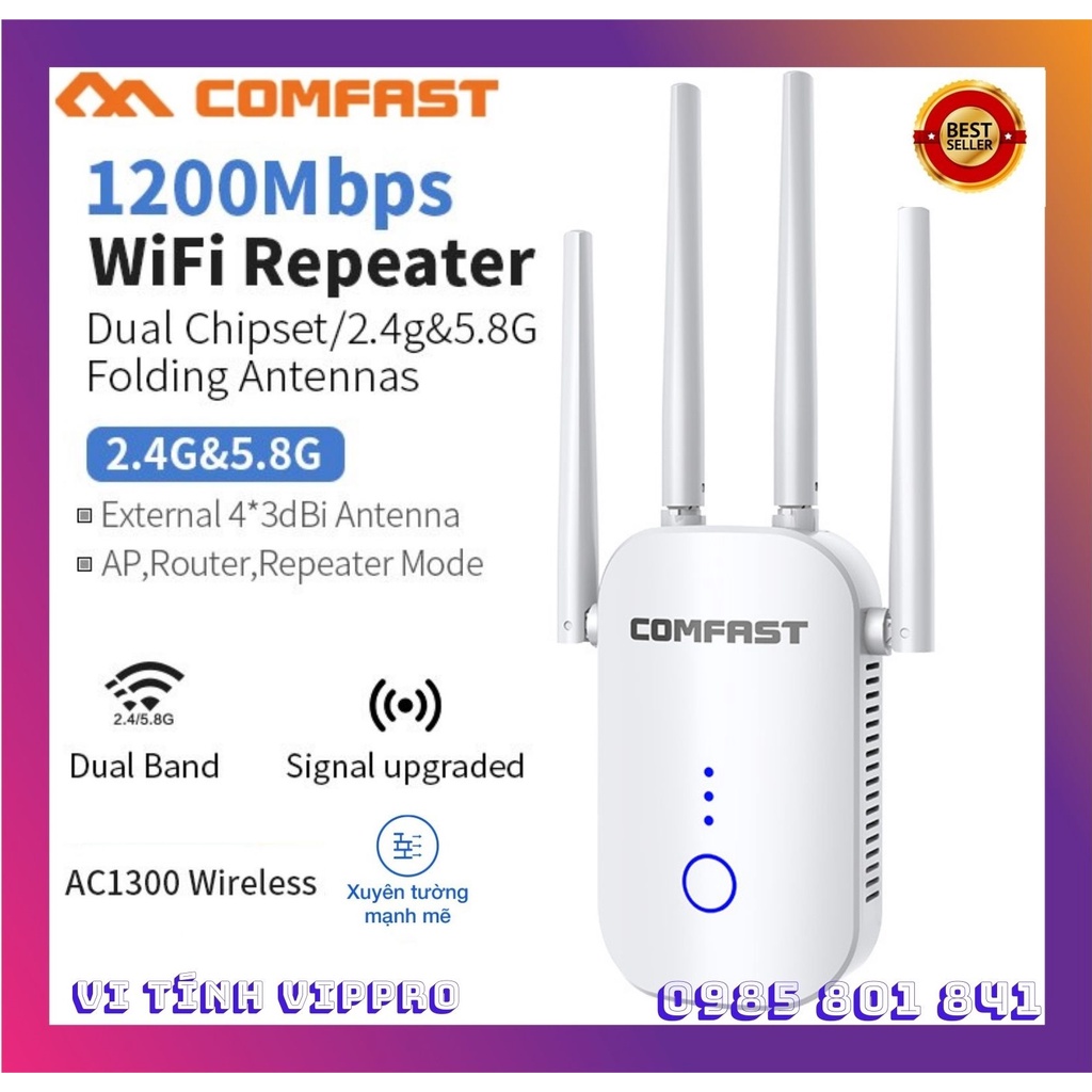 Bộ kích sóng Wifi chuẩn AC 1200Mbps Comfast băng tần kép, 4 râu cực mạnh CF thumbnail