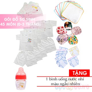 Gói Đồ Sơ Sinh 45 món Cho Bé - (0-3) tháng TẶNG 1 BÌNH SỮA NHÍ 40ML màu ngẫu nhiên