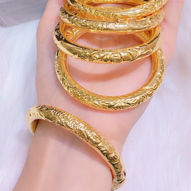 Vòng Tay Cưới Cao Cấp Khắc Hình Phụng Màu Vàng 24
