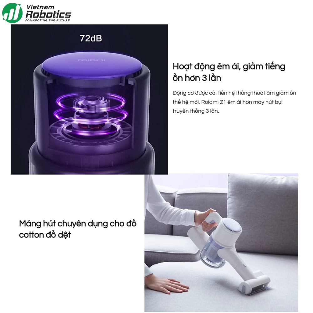 Máy hút bụi lau nhà cầm tay XiaoMi RoidMi Z1 - Phiên bản quốc tế - bảo hành 24 tháng - Nhiều đầu hút - Lực hút 22000Pa