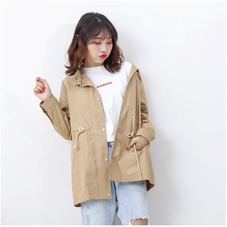 Áo khoác kaki đơn sắc phối dây rút eo