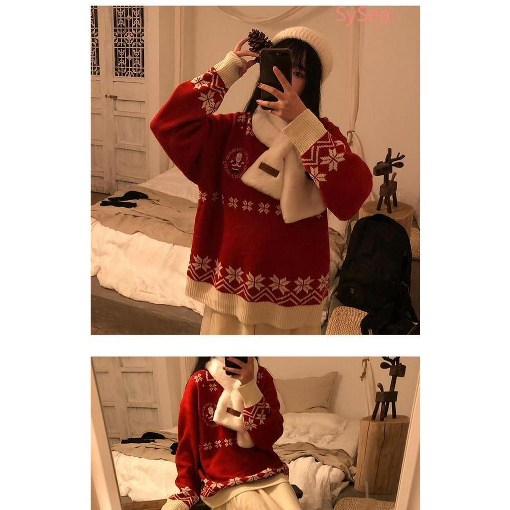 Áo Sweater rộng dáng dài họa tiết Giáng sinh đáng yêu cho nữ