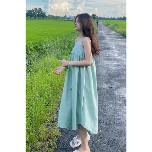 Đầm hai dây maxi xoè đi biển dáng babydool form rộng PLD35