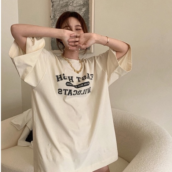 Áo Thun Tay Ngắn Dáng Rộng In Chữ Phong Cách retro Mỹ Thời Trang Cho Nữ