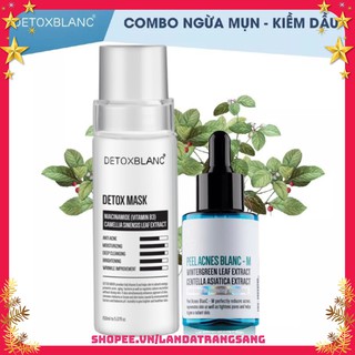 Combo thải độc ngừa mụn kiềm dầu và trắng da detox blanc (Detox mask 150ml+peel acnes M 30ml)