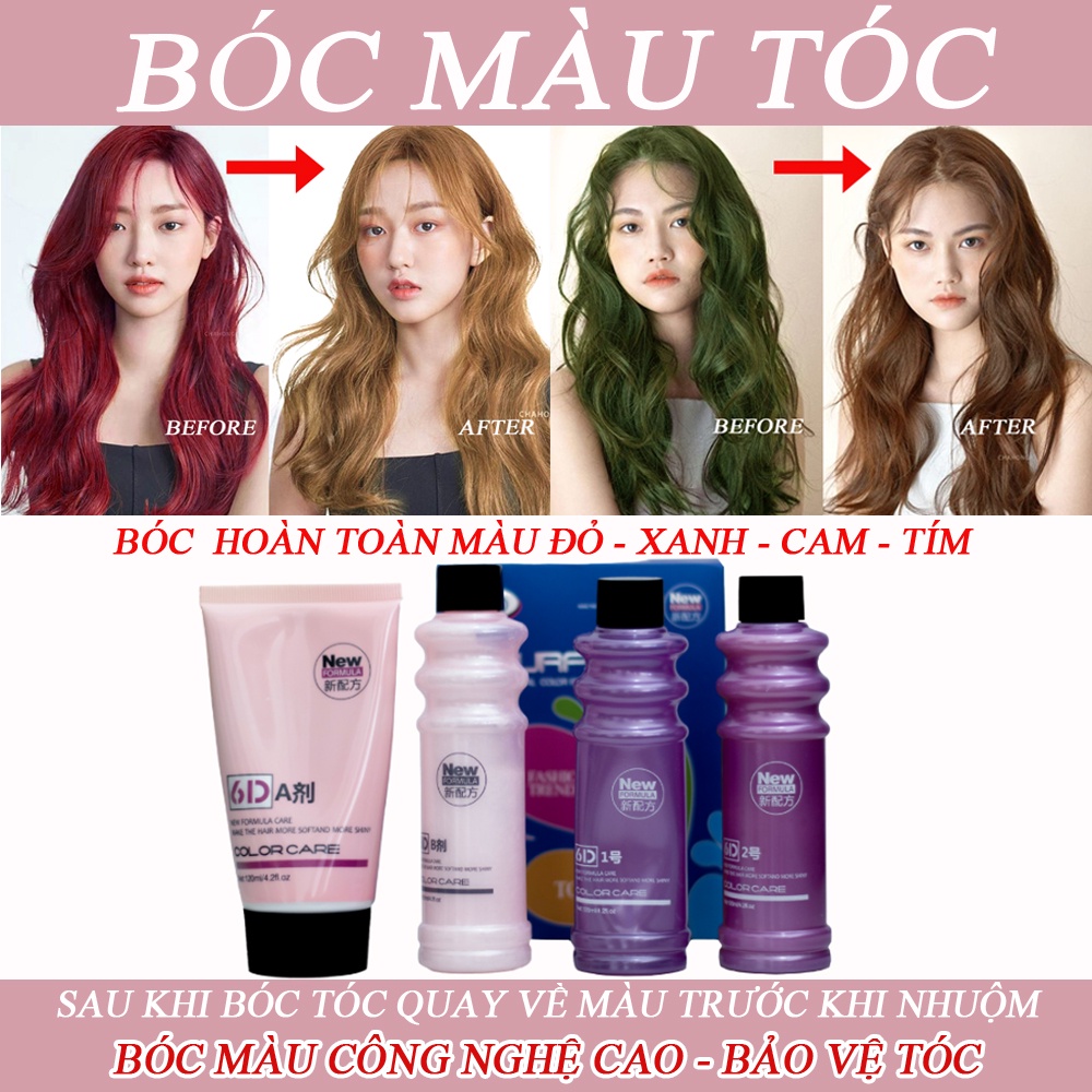 Bóc màu tóc đỏ, xanh, cam, tím - Bóc màu chuẩn tông, tóc mượt căng bóng