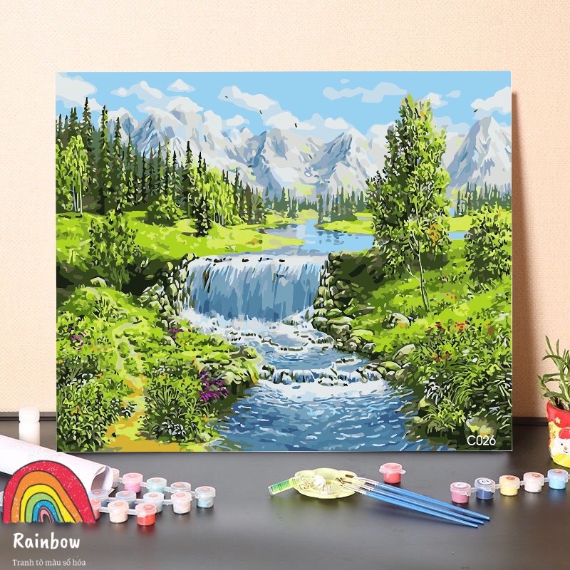 Tranh tô màu số hóa Rainbow Phong cảnh thác nước C026