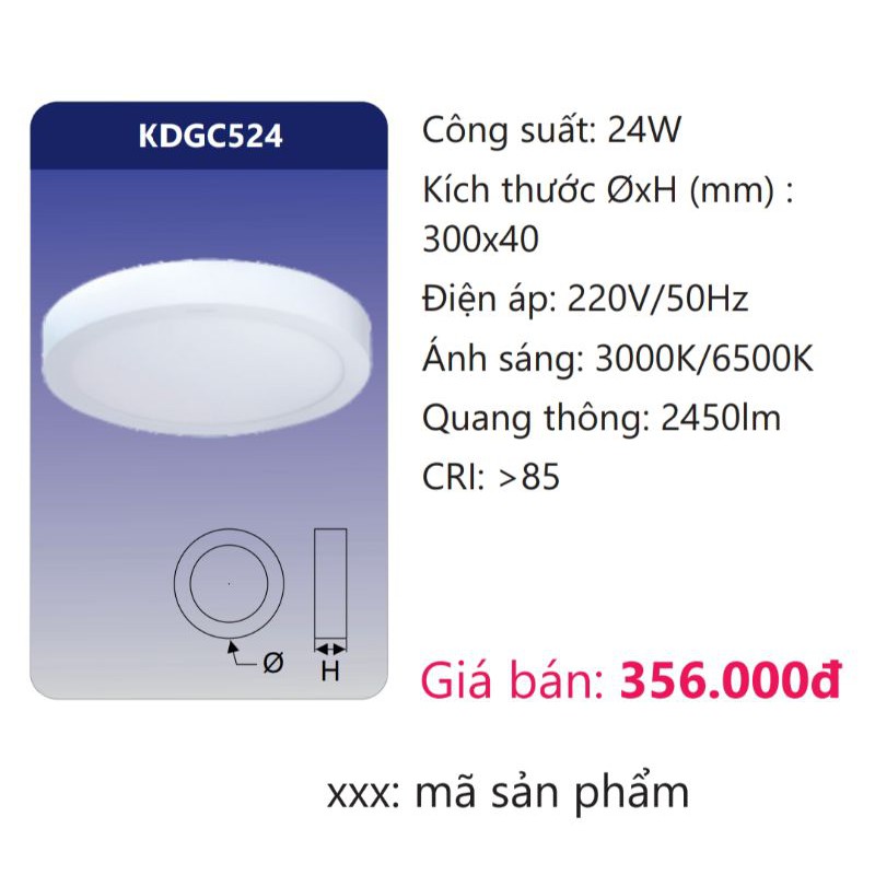 Đèn Led Panel Ốp Trần Nổi 24W Duhal Việt Nam phi 300